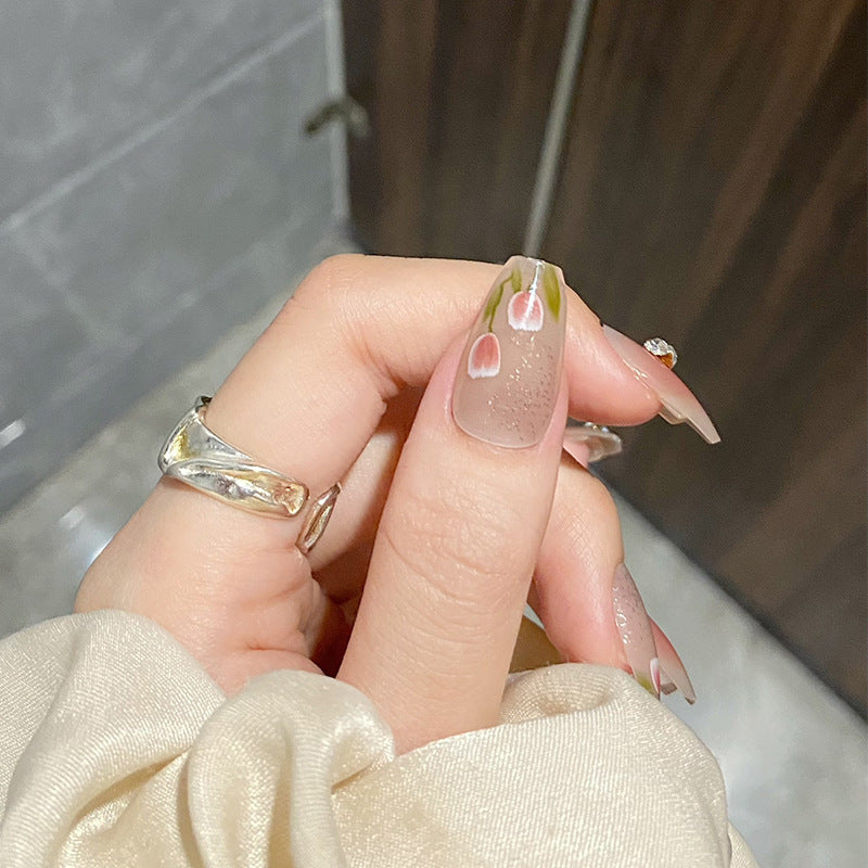 堆堆郁金香穿戴甲腮红芭蕾美甲贴片指甲贴片假指甲穿戴美甲成品甲