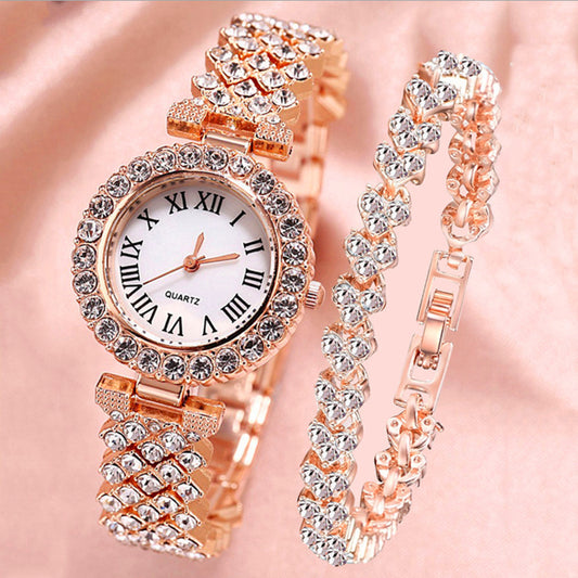 Fashion women's watchForeign Trade Popular Style Fashion Roman Pattern Diamond Women's Watch Women's Watch Quartz Watch Bracelet Women's Wrist Watch Factory in Stock