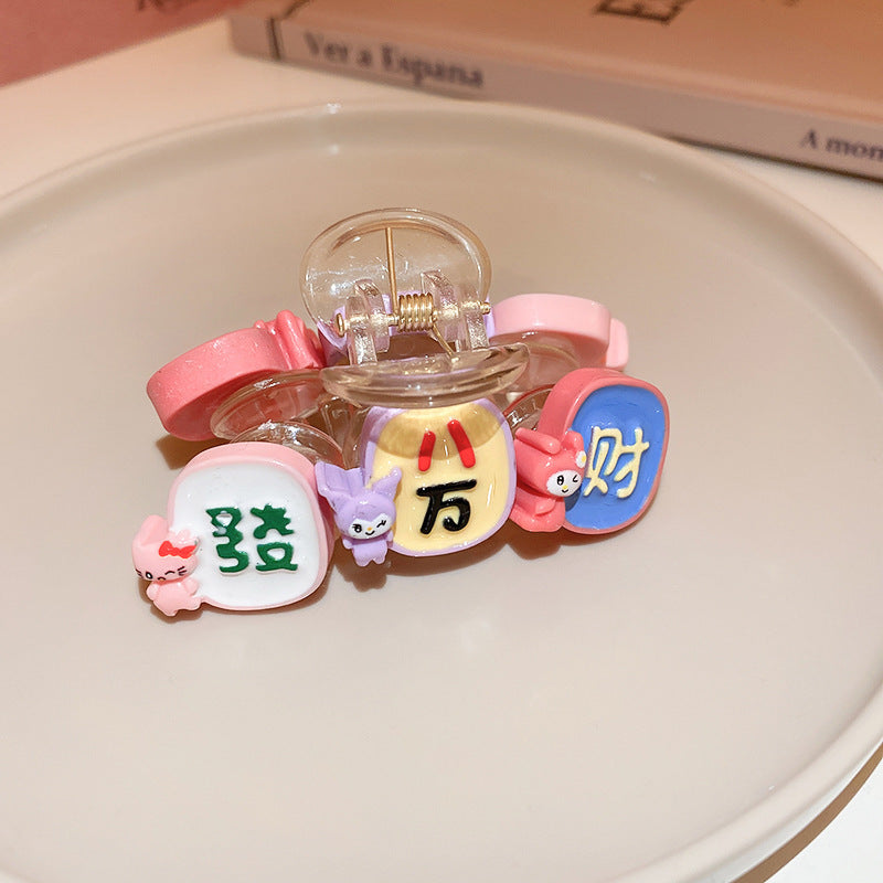 糖果色卡通发财麻将发夹时尚个性抓夹盘发鲨鱼夹甜美可爱发饰批发