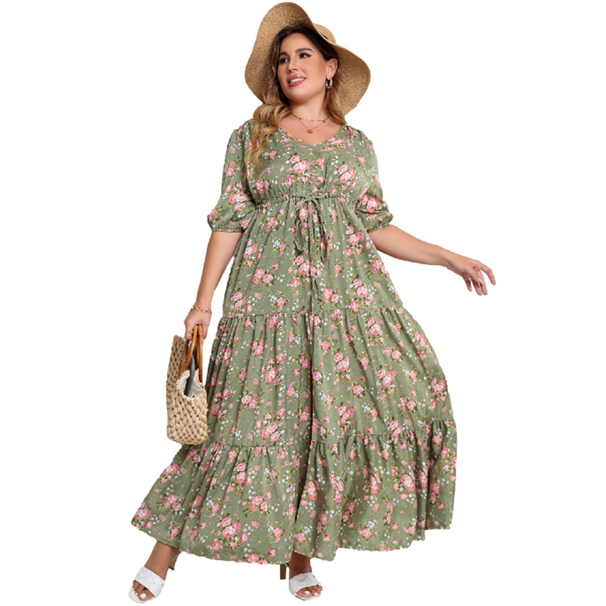 Fashion women's wear 2024 plus Size Women's Clothing Summer New Bohemian Print Loose Dress Sq0217