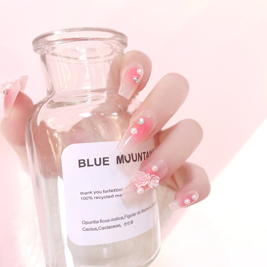 Fashion  nail Glitter Transparent Camellia Gentle Wear Manicure Girl Three-Dimensional Camellia Fake Nail Tip Finished Product Y54