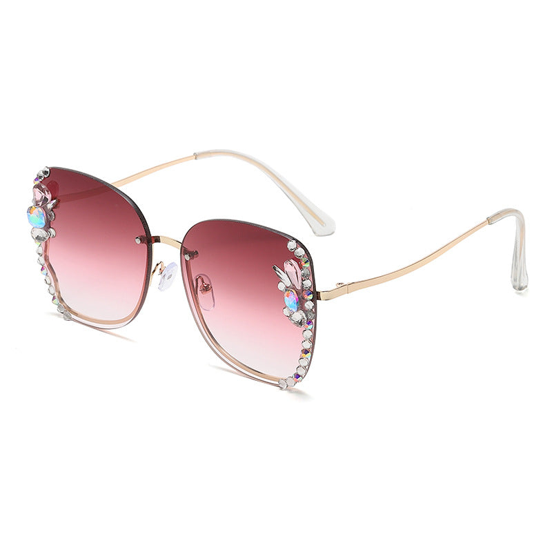 Women's fashion glasses 跨境欧美新款镶钻墨镜女防紫外线太阳镜圆脸防晒时尚开车女士眼镜