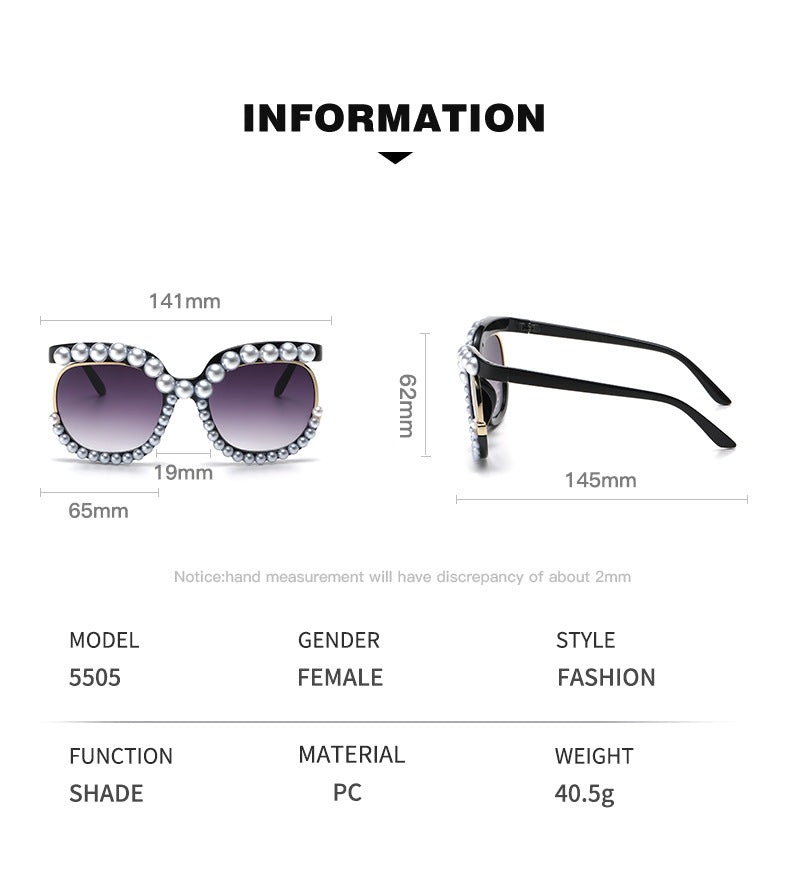 Women's fashion glasses 欧美跨境2023新款镶珍珠无框太阳镜女时尚个性夸张影楼拍照墨镜