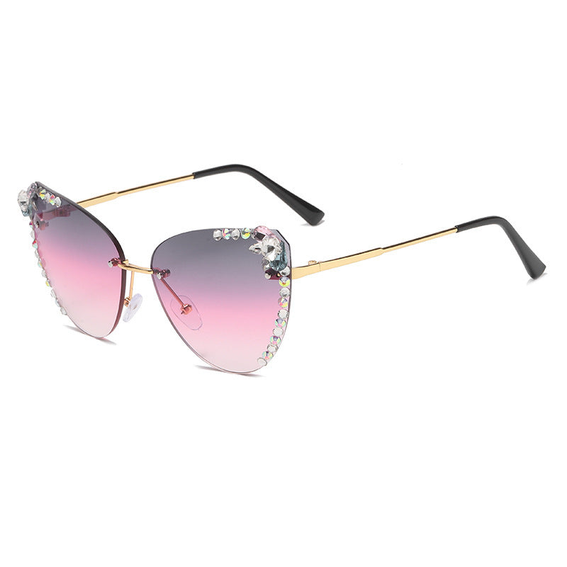 Women's fashion glasses 2024 跨境新款镶钻舞会墨镜女防紫外线大脸显瘦开车太阳眼镜女