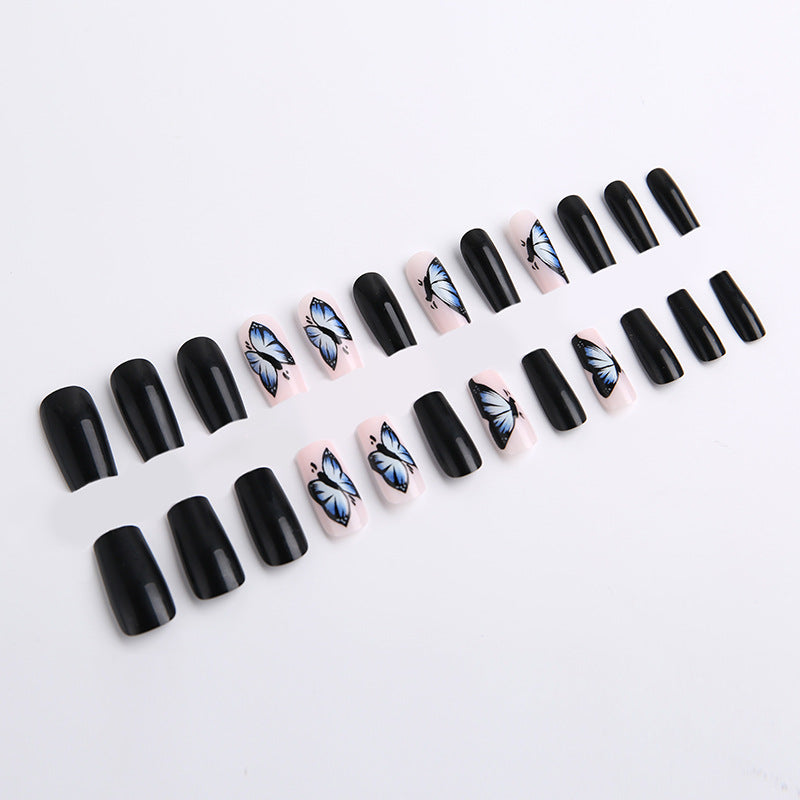 fake nail外贸穿戴甲批发彩绘蝴蝶外贸假指甲成品美甲24片穿戴甲
