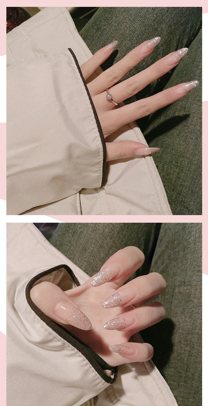 Fashion  nail Wearing Nail Nail Stickers Nail Patch Fake Nails Removable Glitter Shiny Nail Nail Sticker X20