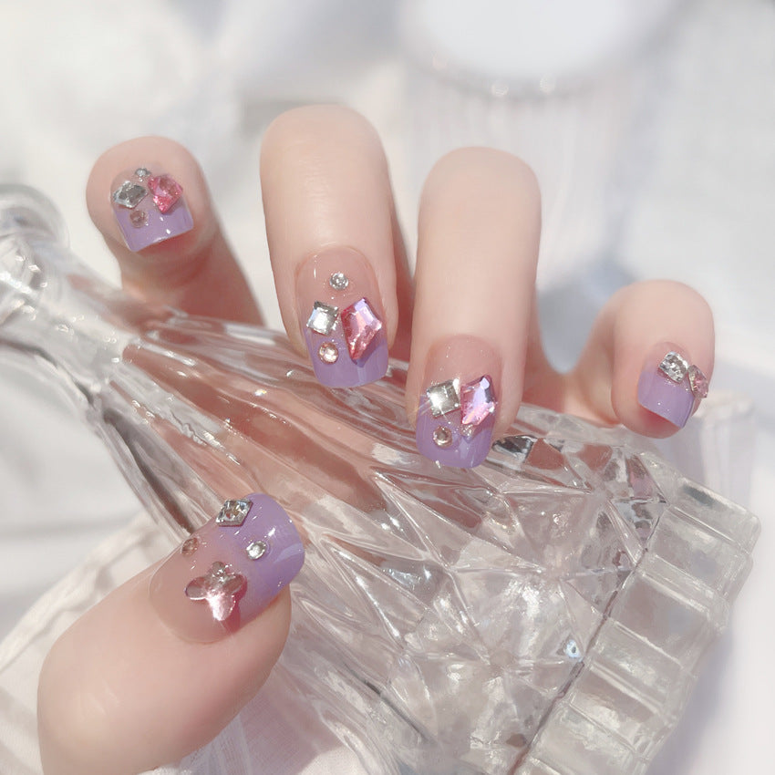 Fashion  nail Wear Nail Wholesale Internet Hot Diamond in the Debris Glitter Wear Nail Beauty Nail Polish Finished Product Nail Patch Jelly A31