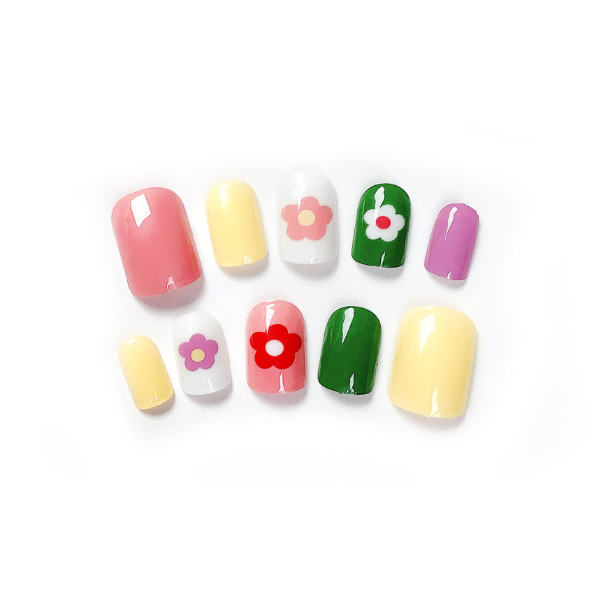 Fashion  nail Wear Nail Full Stickers Cute Flower Manicure Fake Nails Removable Nail Sticker Multi-Color Nail Tip Finished S49