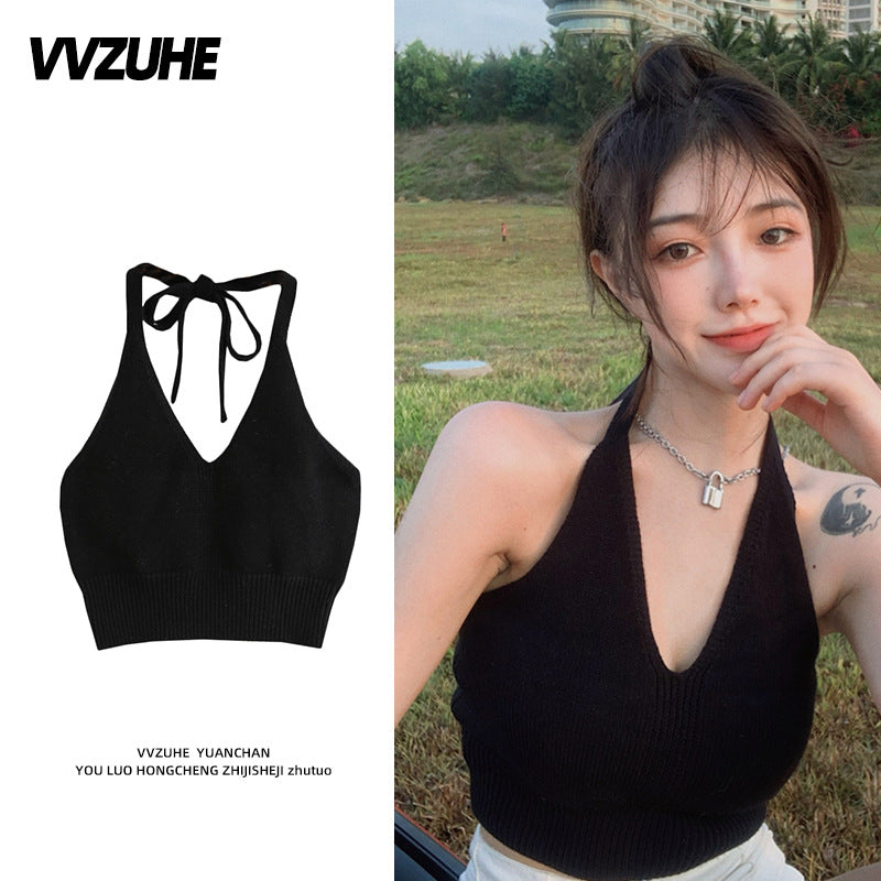 Dopamine tops Free shipping Tattoo Pink Dopamine Wear Seaside Small Suspender Female Sexy Neck Wear Vest Sweet Spicy Thai Top Spice Girl Summer