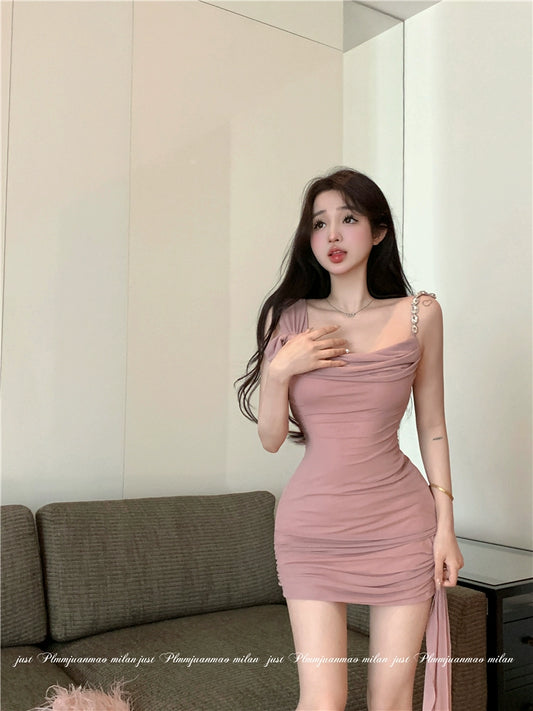 Fashion women's wear Pure Desire Pink Sling Dress Women's Spring and Summer Elegant Sexy Sweet Hot Girl Slim Hip Skirt Small Dress