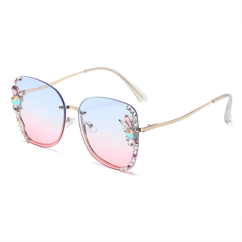Women's fashion glasses 跨境欧美新款镶钻墨镜女防紫外线太阳镜圆脸防晒时尚开车女士眼镜