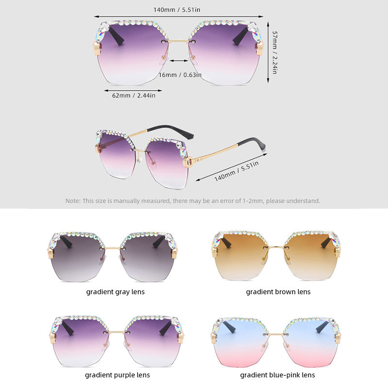 Women's fashion glasses 定制加工跨境钻石切边女士太阳镜时尚眼镜开车驾驶防紫外线墨镜
