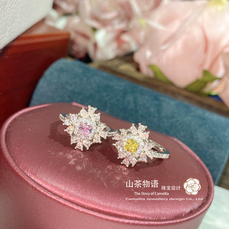 配饰戒指Camellia复古仿帕帕拉恰粉宝石戒指 在逃公主镀金阿斯切方锆戒指