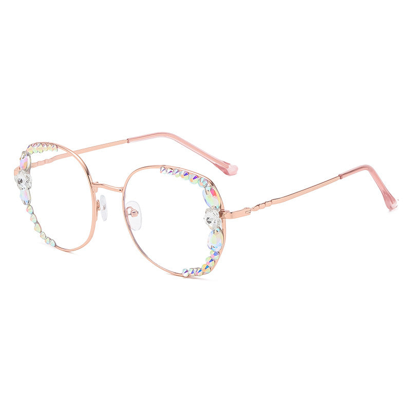 Women's fashion glasses 2024跨境镶钻抗蓝光疲劳男女电脑护平面目无度数玩手机保护眼睛