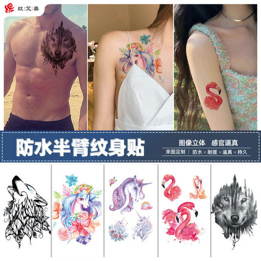 Free shipping Tattoo Cross-Border Manufacturers Wholesale Cartoon Color Tattoo Sticker Unicorn Black and White Animal Tiger Waterproof Sweat-Proof Tattoo Stickers