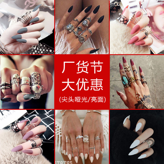 Fashion  nail Internet Celebrity Fake Nail Patch Wear Armor Finished Product Nail Tip Nail Stickers Disassembly Nail Patch Nail Stickers Solid Color Finger