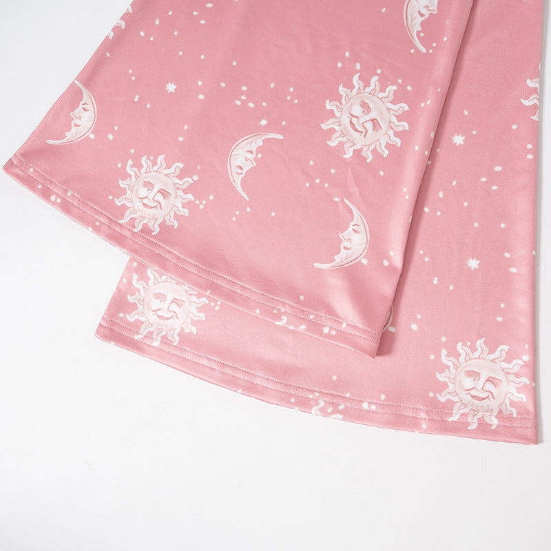 Fashion women's wear Q23pt305   Starry Sky Sun Pattern Printing High-Waist Pink Flared Pants Women's Pants Summer New