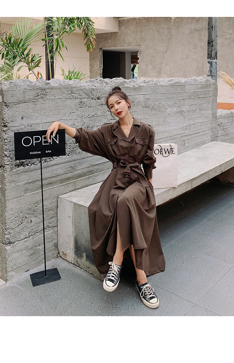 Fashion women's wear Real Shot Large Skirt Windbreaker Dress Women's Mid-Length 2024 Autumn and Winter Clothing New Waist Trimming Fashion Fashion Coat