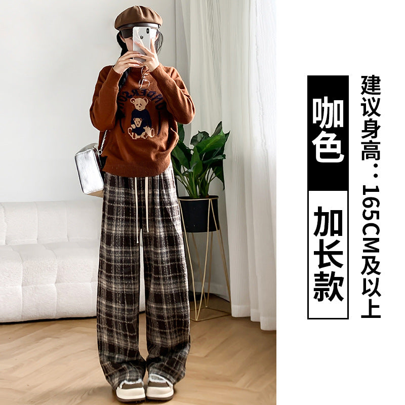 Free shipping  fashion style plaid casual pants women's dopamine wear design sense wide-leg thin straight trousers pants