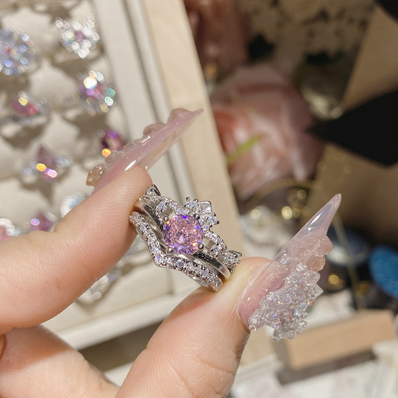 山茶中世纪设计新品复古高定套戒 气质高级感珍珠皇冠叠戴戒指女