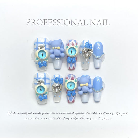 (reusable nail)[Original design] Hand-painted wearing a small group of people is white, salty and sweet, and the demon monster is childlike.