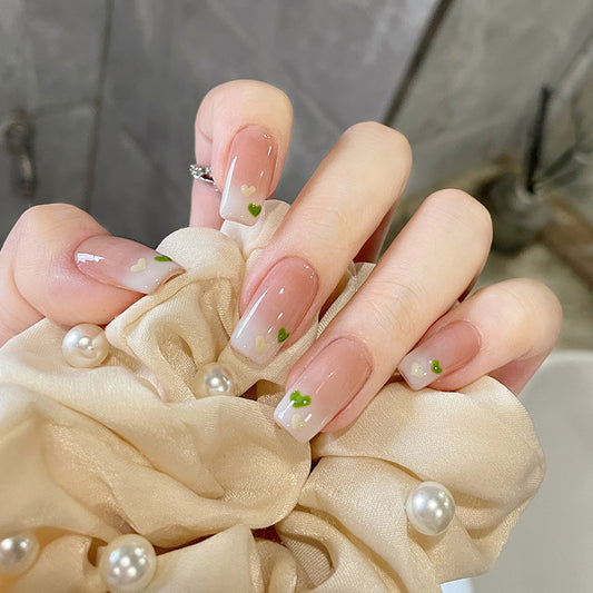 青提奶椰穿戴甲双色渐变指甲贴片爱心美甲片假指甲美甲贴成品甲片