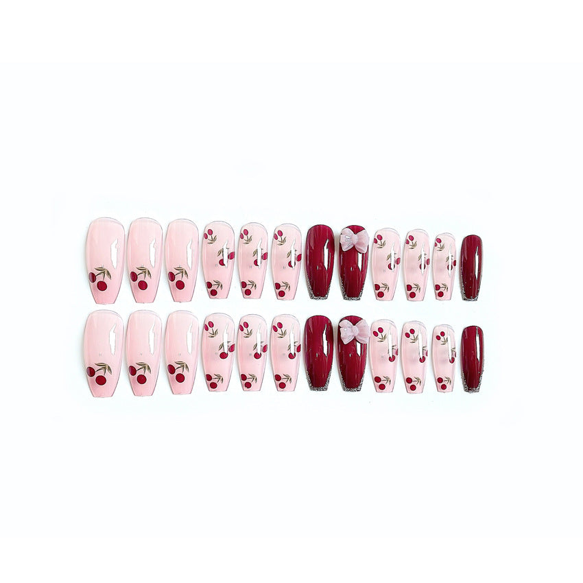 Fashion  nail Wearing Nail Nail Stickers Nail Patch Fake Nails Detachable Cherry Bow Nail Sticker Y44