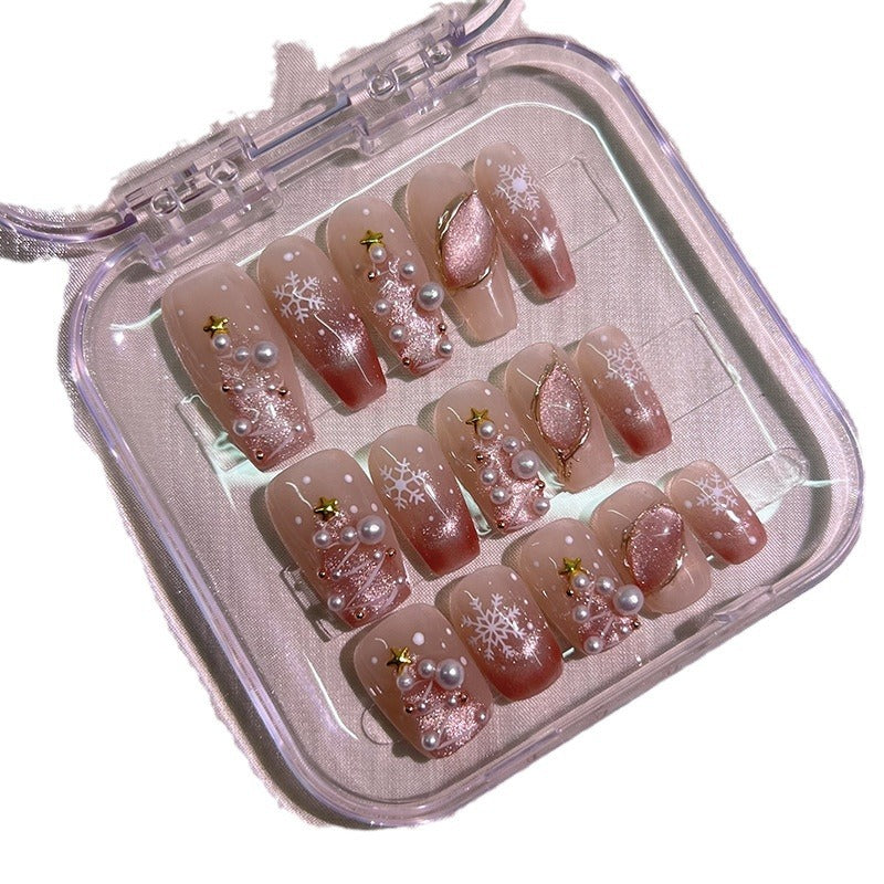 (Hand-Made Nail) [Christmas Snow] Pure Hand-Worn Nail Polish Wearable UV Nail Ice Transparent Gradient Popular Pure Desire Autumn and Winter