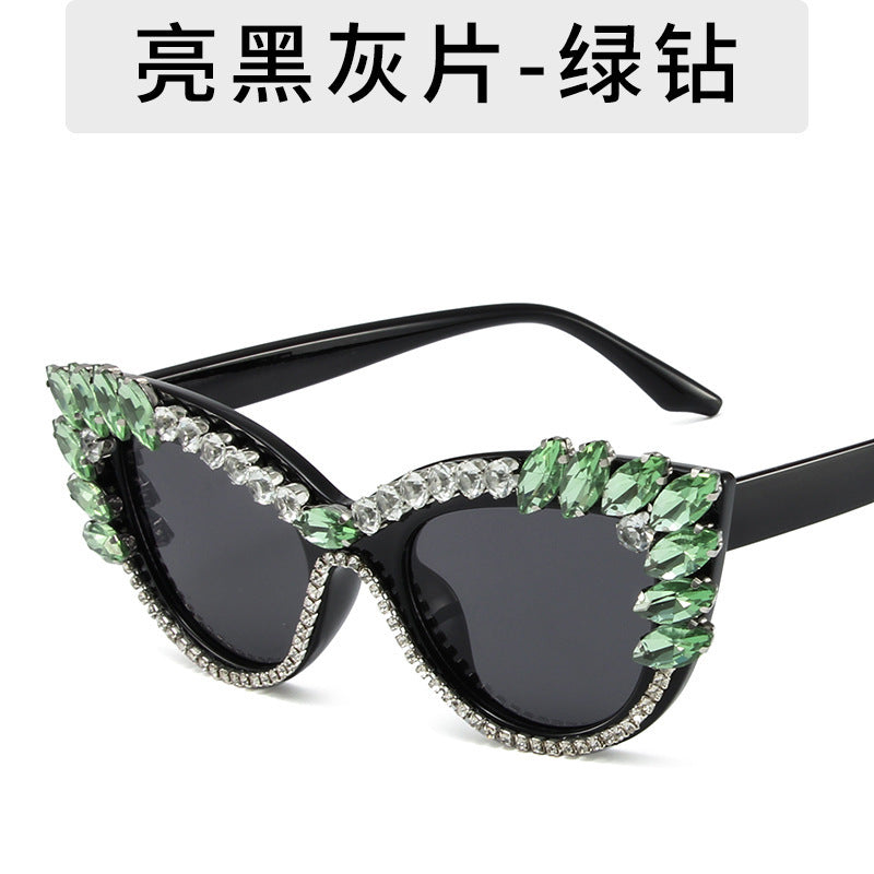 Women's fashion glasses 2023秋季新款欧美猫眼镶钻防蓝光平光镜跨境时尚网红 ins装饰眼镜