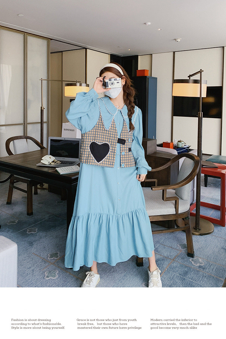 Fashion women's wear Real Shot Tea Series Ladies Long Sleeves Dress Women's Spring and Autumn French Style Gentle Cut Women's Wear Love Vest Suit Skirt