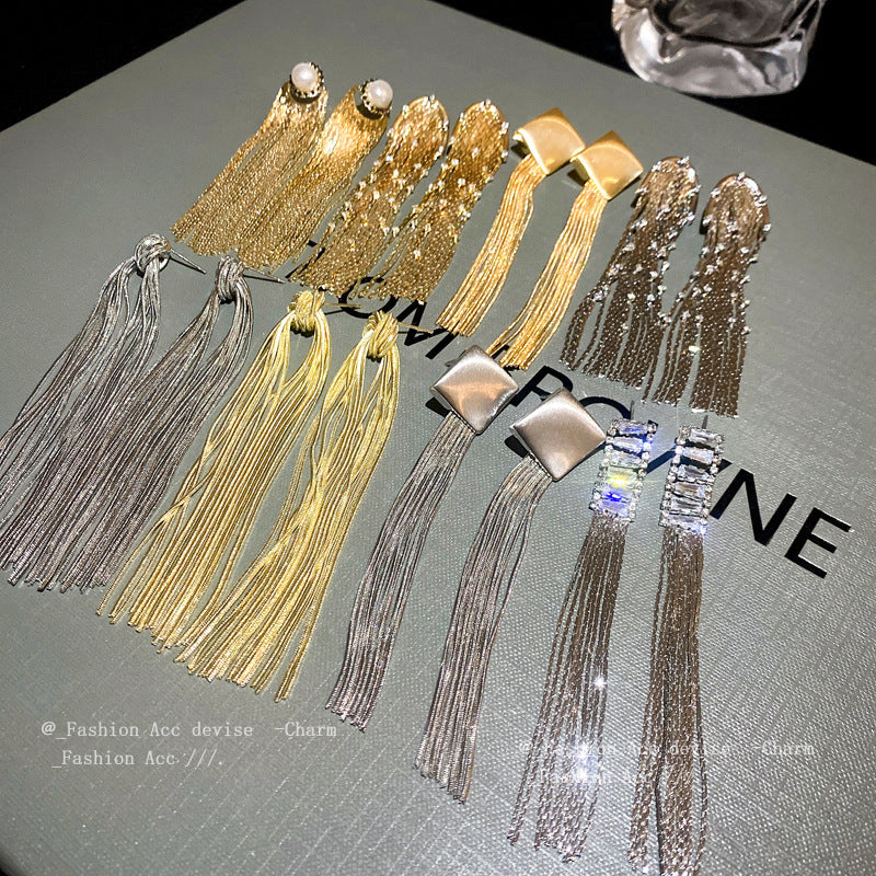 925银针金属流苏耳环欧美时尚设计感耳钉耳坠个性简约耳饰批发女