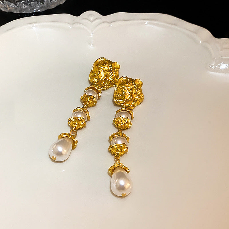 首饰耳环925银针中古珍珠爱心耳环宫廷风复古高级感耳钉个性气质耳饰批发