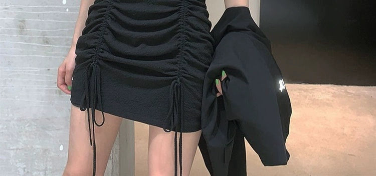 Fashion women's wear Sweet and Spicy Suspenders Dress Women's Summer Waist-Tight Design Sense Niche Drawstring Pure Desire Sexy Hot Girl Short Hip Skirt