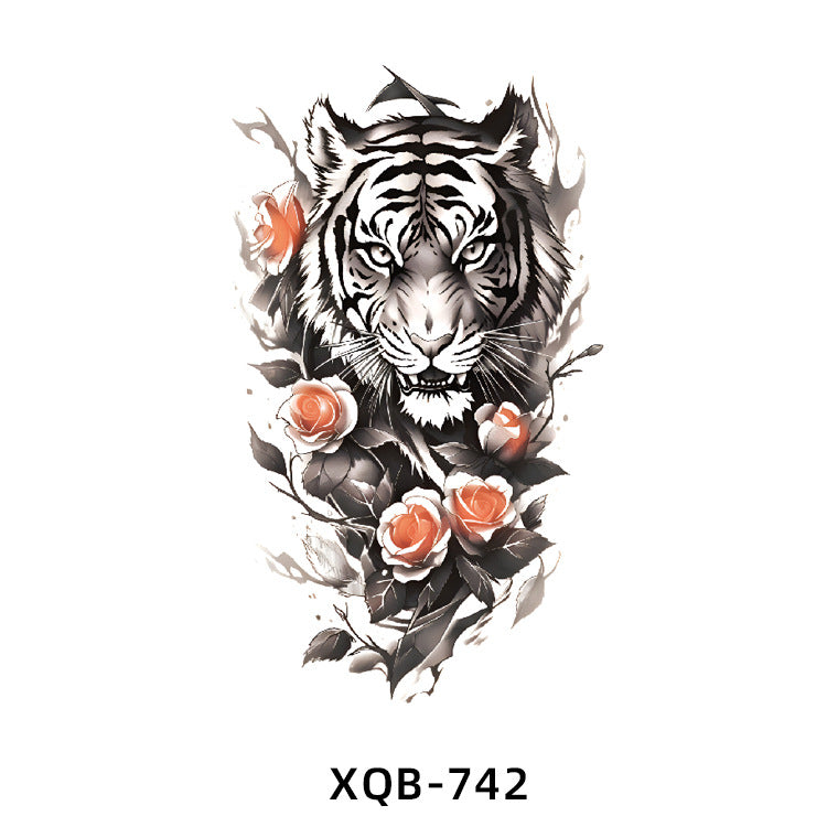 Free shipping Tattoo In Stock Wholesale Small Full Arm Tattoo Sticker Waterproof Sweatproof Tiger Animal Flower Men and Women Black and White, Colored Tattoo Sticker Paper