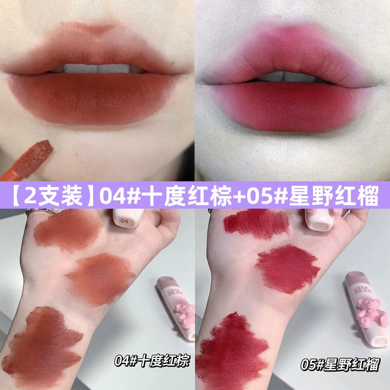 立体小熊口红唇釉丝绒哑光雾面口红防水不脱色柔雾唇釉