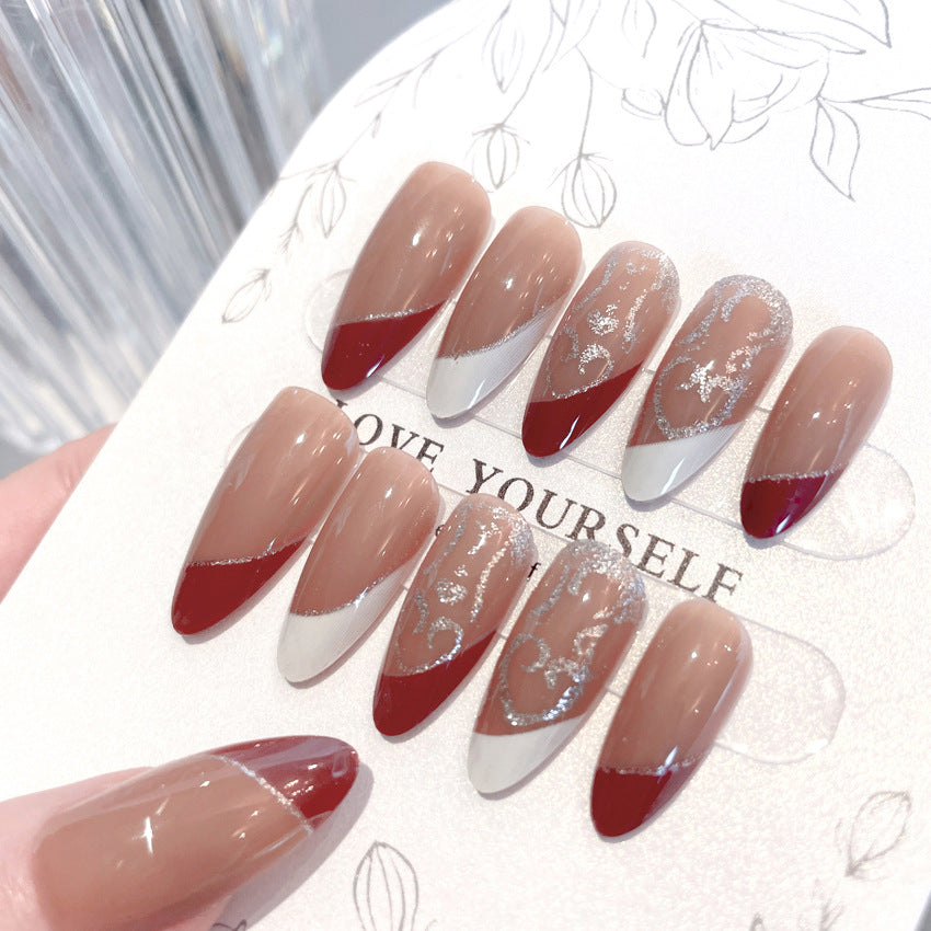 Fashion  nail European and American Wear Nail Polish French Detachable Glitter Fake Nail Patch Wear Nail Wearable Nail Patch A64