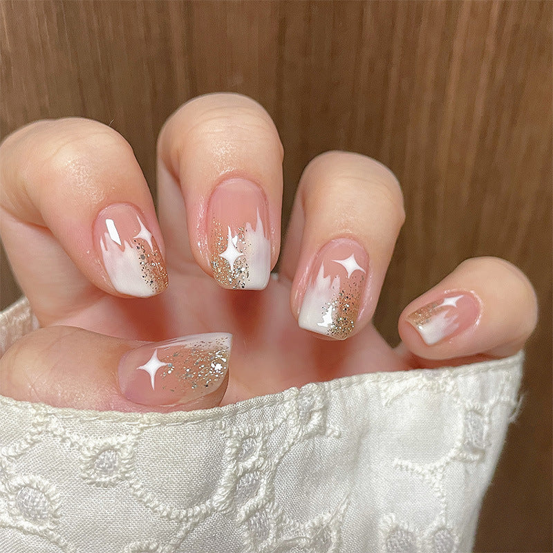 星星渐变双拼穿戴甲美甲贴片指甲贴片可拆假指甲穿戴美甲成品甲片