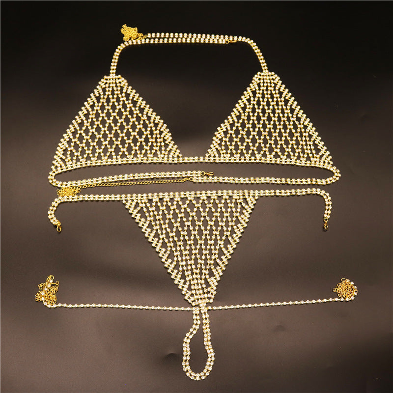 Fashion jewelry Europe and the United States cross-border explosions body chain exaggerated rhinestone bikini chest chain underwear sexy nightclub style body chain