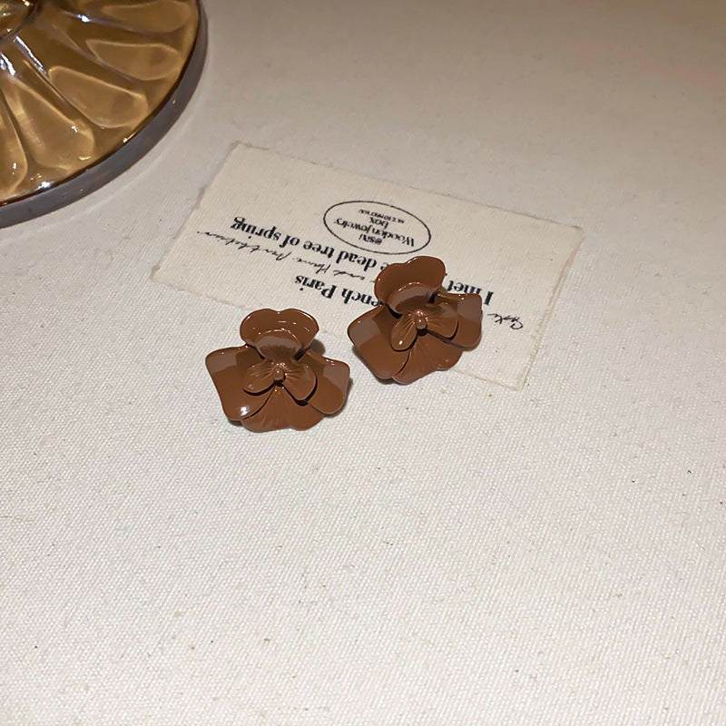 美拉德咖色欧美夸张爱心耳环复古个性高级感耳钉时尚百搭耳饰批发