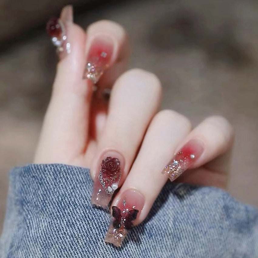 Fashion  nail Wear Armor Nail Stickers Nail Patch Fake Nails Removable Rose Butterfly Armor Nail Sticker A27