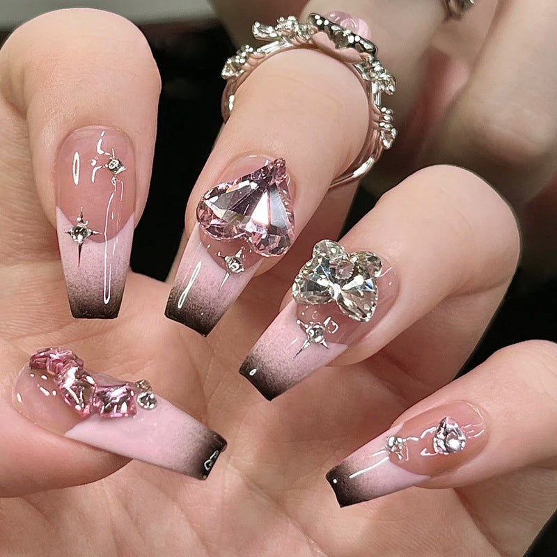 Fashion  nail New Nail Beauty Wear Nail Ins Advanced Pure Desire Wind Rhinestone Nail Patch Wear Nail Diamond Nail Stickers U1