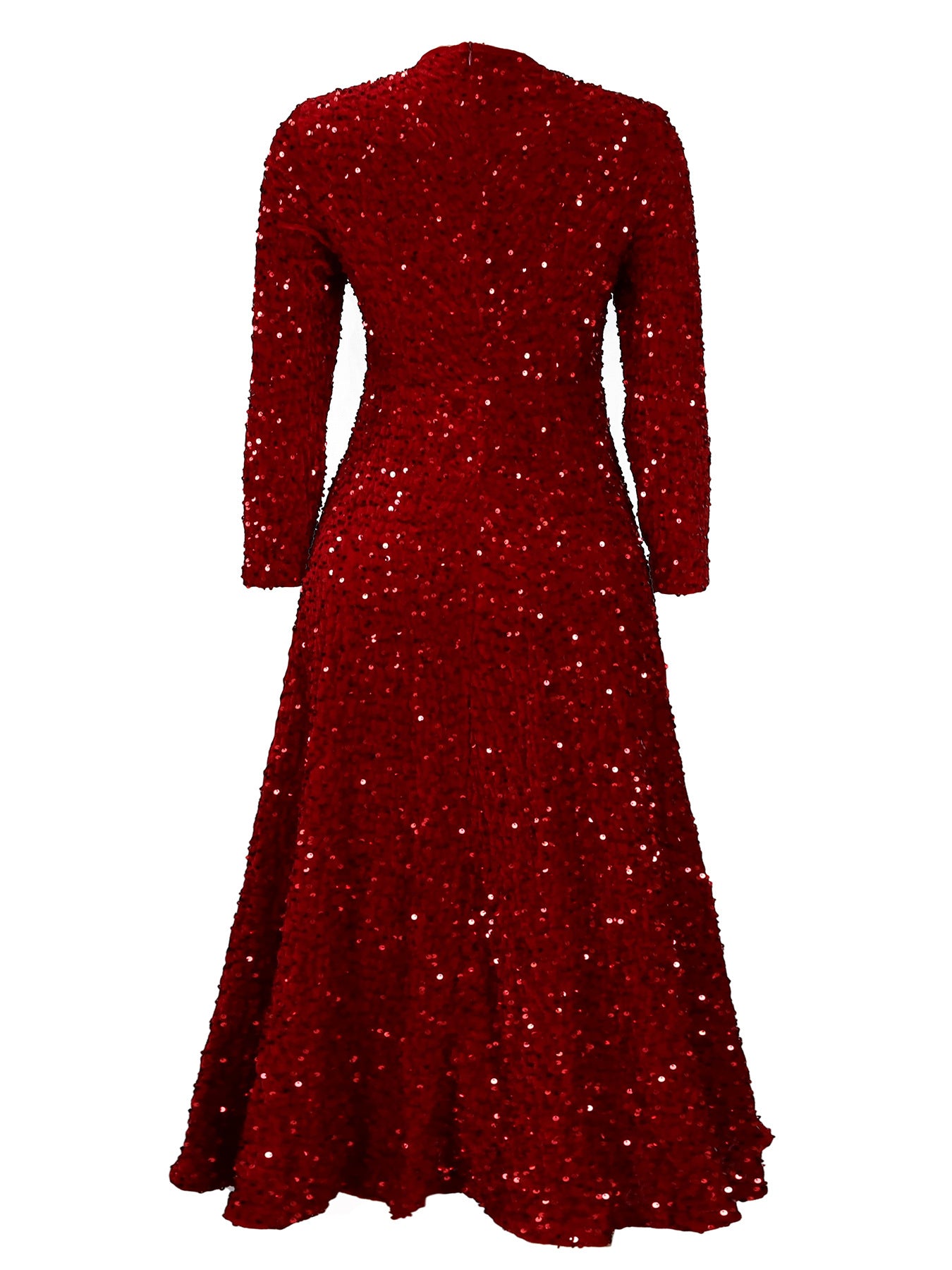 Fashion women's wear D469 Cross-Border New Arrival Women's round Neck Long Sleeve Pure Color Sequins High Waist Temperament Mid-Length Formal Dress European and American Style Dress