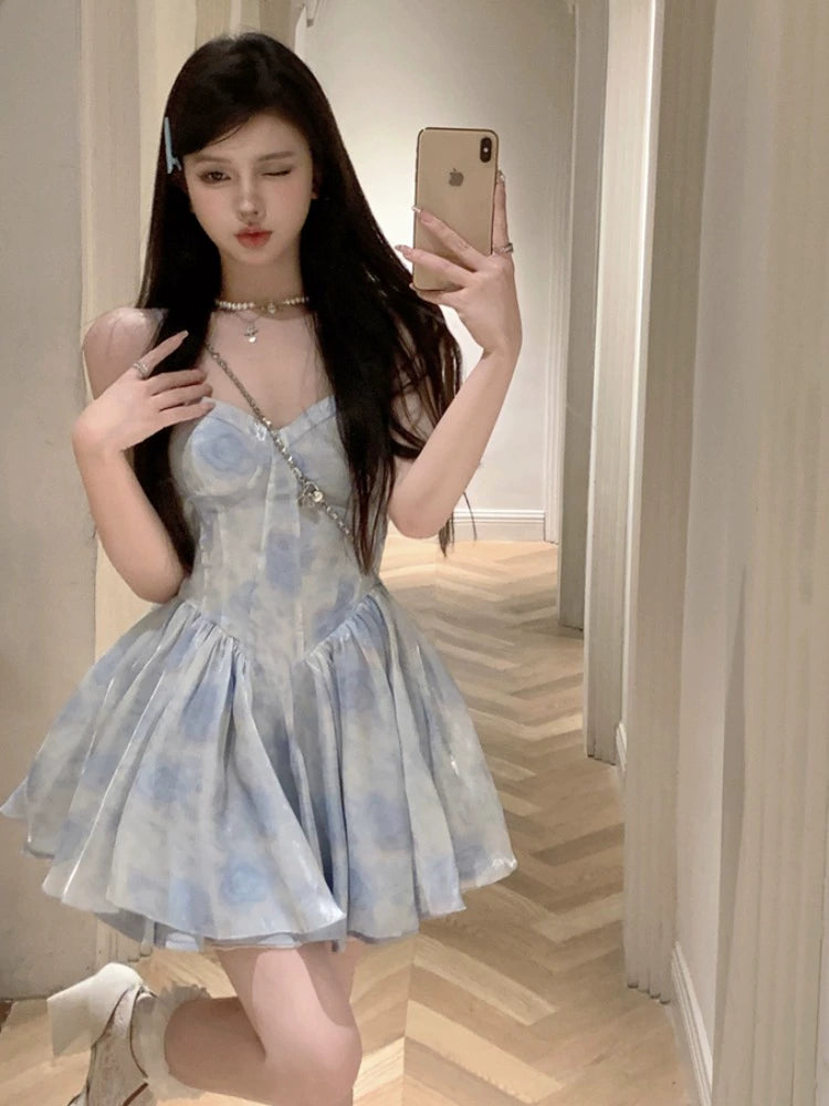 Fashion women's wear Tea Break French Style Fishbone Sling Dress Fairy Birthday Dinner Suit Disney Princess on the Run Bubble Skirt