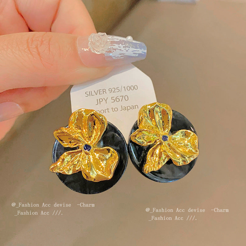 美拉德银针褶皱花朵耳环时尚复古高级感耳钉小众设计感耳饰批发女