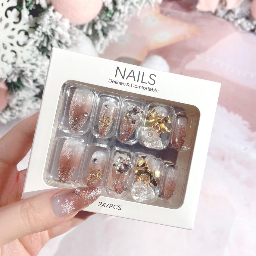 Fashion  nail Jingling Bell Bow Snowflake Knot Wear Finished Nail Beauty Nail Stickers Rhinestone Nail Patch Nail Tip U15