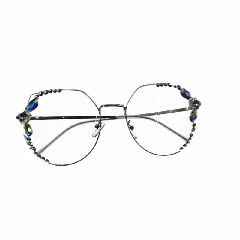 Women's fashion glasses 2024跨境镶钻抗蓝光疲劳男女电脑护平面目无度数玩手机保护眼睛