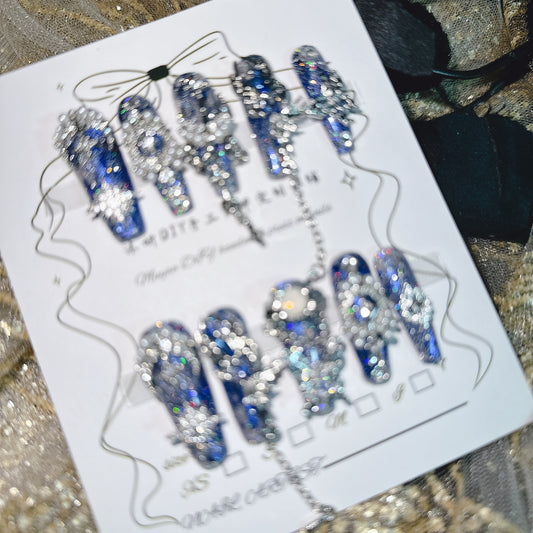 (Hand-Made Nail) Yanyan Handmade Nail Heavy Industry Miao' S Poison Luxury Dark Non-Mainstream Style Hot Girl Nail Beauty Rhinestone Wear Nail