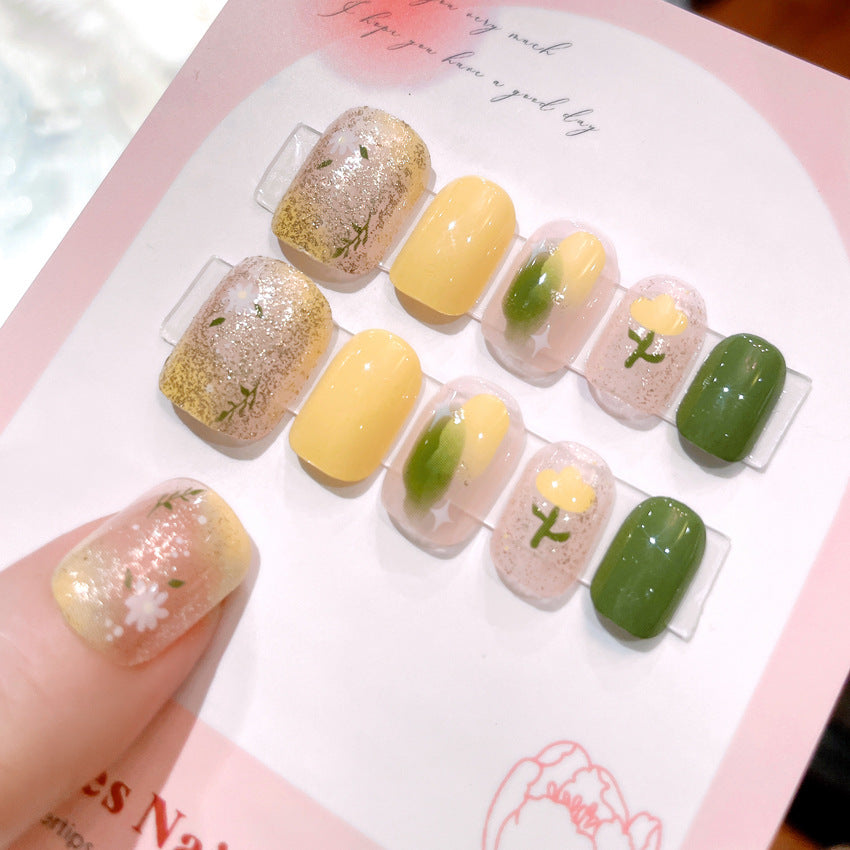 Fashion  nail Summer Yellow Wear Armor Nail Patch Nail Sticker Nail Stickers Fake Nails Wearable Nail Stickers A46