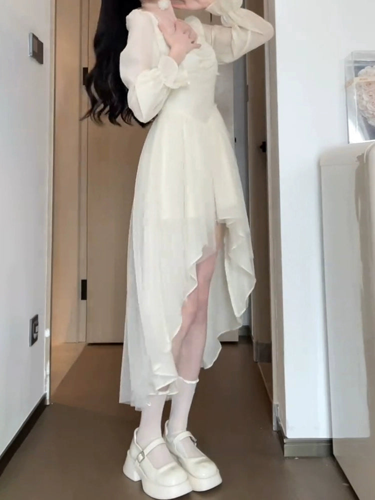 Fashion women's wear Small White Dress Female 2024 New Early Spring Wear Tea Break French Fairy First Love Princess Long Dress