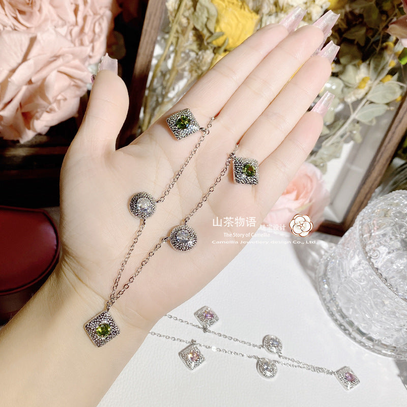 Camellia巴洛克不规格项链 欧美时尚轻奢手工制作微镶摩根绿项坠